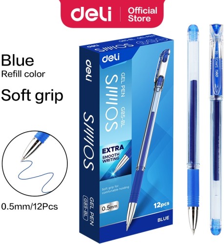 Ручка гелев. Deli Smoos EG85-BL прозрачный d=0.5мм син. черн. 1стерж. резин. манжета