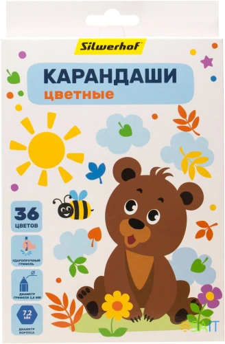 Карандаши цв. Silwerhof Веселые друзья 2.65мм шестигран. дерево ассорти 36цв. коробка/европод.