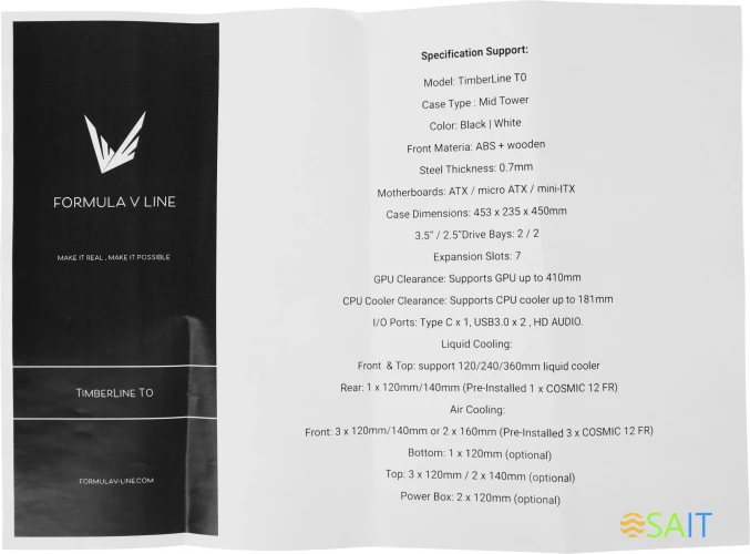 Корпус Formula TimberLine T0 белый без БП ATX 6x120mm 6x140mm 2xUSB3.0 audio