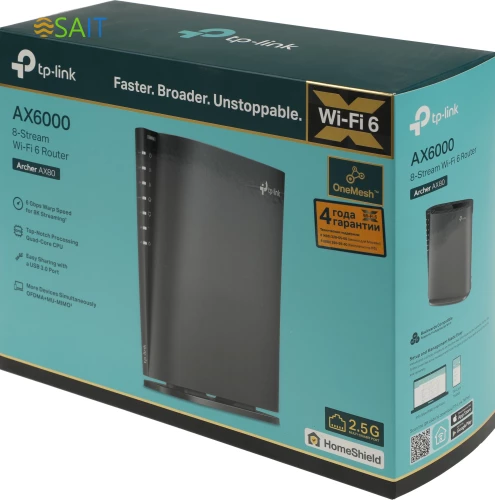 Роутер беспроводной TP-Link Archer AX80(EU) AX6000 100/1000/2500BASE-T черный