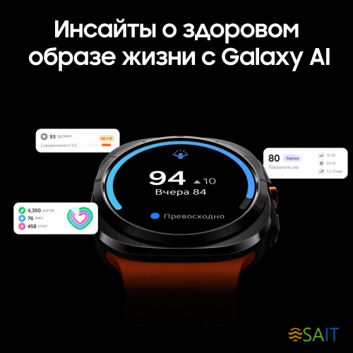 Смарт-часы Samsung Galaxy Watch Ultra LTE 47мм 1.5" AMOLED корп.черный рем.оранжевый (SM-L705FDAACAU)