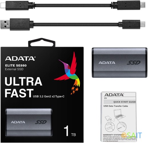 Накопитель SSD A-Data USB-C 1Tb AELI-SE880-1TCGY SE880 2.5" серый