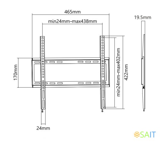 Кронштейн для телевизора Ultramounts UM812F черный 32"-55" макс.35кг настенный фиксированный