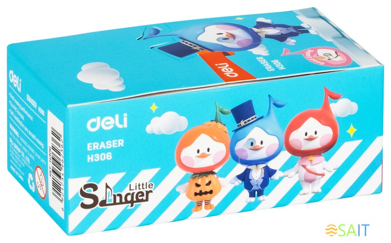 Ластик Deli EH306 Little Sinnger 54х20х10мм ПВХ ассорти (1шт)