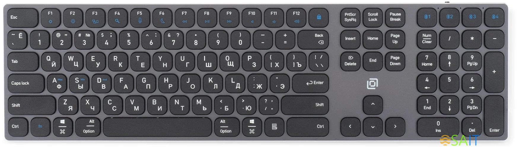 Клавиатура Оклик K867W серый/черный USB беспроводная BT/Radio slim Multimedia (2002130)