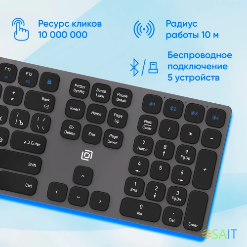 Клавиатура Оклик K867W серый/черный USB беспроводная BT/Radio slim Multimedia (2002130)