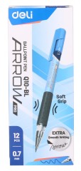 Ручка шариков. Deli Arrow EQ10-BL синий мет./синий d=0.7мм син. черн. резин. манжета