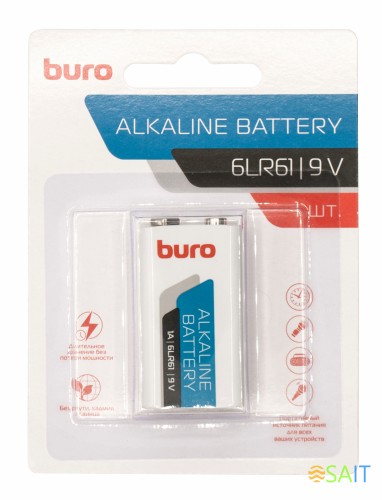 Батарея Buro Alkaline 6LR61 9V (1шт) блистер