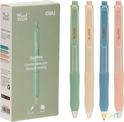 Ручка гелев. автоматическая Deli Nusign ENS576-BK ассорти черн. черн. линия 0.5мм резин. манжета