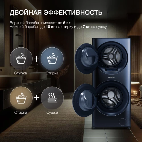 Стиральная машина Hyundai WMD9425 класс: A+++ загр.фронтальная макс.:15кг (с сушкой) темно-синий