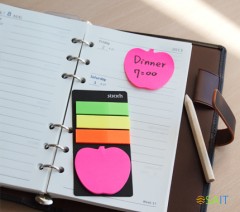 Блок самоклеящийся бумажный Stick`n 21476 44x44мм 20лист. 70г/м2 неон зеленый вырубной &quot;листок&quot; с пластиковыми закладками 12x45мм 3цв. европодвес