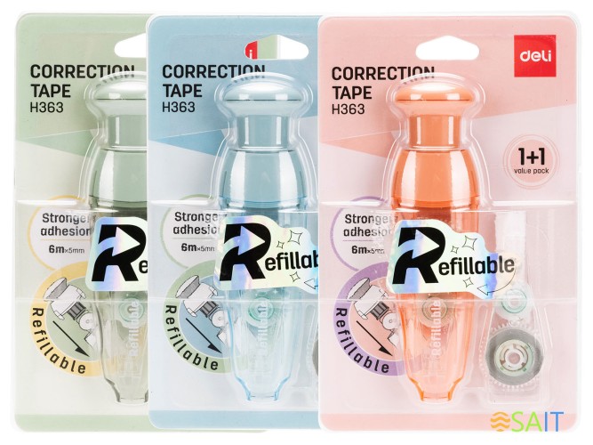 Лента коррект. Deli EH363 6мх5мм ассорти корпус белый блистер