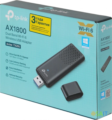Сетевой адаптер Wi-Fi TP-Link ARCHER TX20U AX1800 USB 3.0 (ант.внутр.) 2ант.