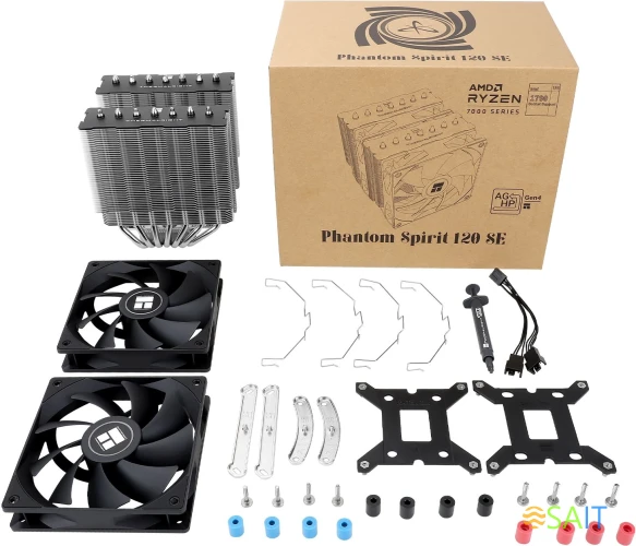 Устройство охлаждения(кулер) Thermalright Phantom Spirit 120 SE Soc-AM5/AM4/1200/1700/1851 серебристый/черный 4-pin 25.6dB Al+Cu 765gr Ret (PS120-SE)