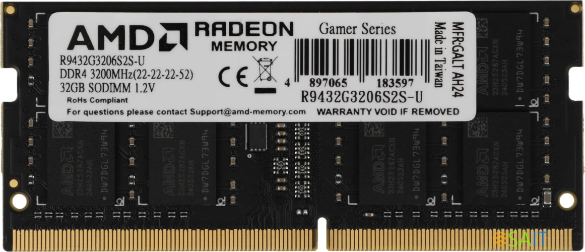 Память DDR4 32Gb 3200MHz AMD R9432G3206S2S-U R9 RTL PC4-25600 CL22 SO-DIMM 260-pin 1.2В Ret