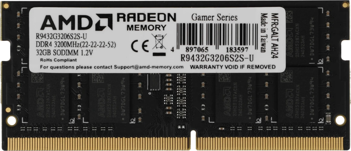 Память DDR4 32Gb 3200MHz AMD R9432G3206S2S-U R9 RTL PC4-25600 CL22 SO-DIMM 260-pin 1.2В Ret