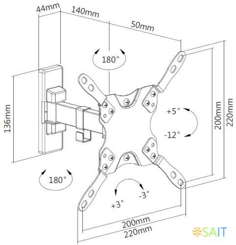 Кронштейн для телевизора Ultramounts UM864W белый 13"-42" макс.20кг настенный поворотно-выдвижной и наклонный