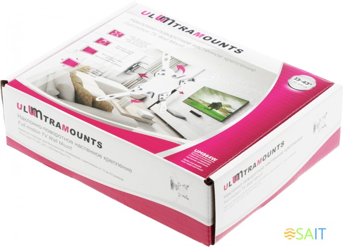 Кронштейн для телевизора Ultramounts UM864W белый 13"-42" макс.20кг настенный поворотно-выдвижной и наклонный