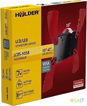 Кронштейн для телевизора Holder LCDS-5058 черный глянец 19"-47" макс.30кг настенный наклон