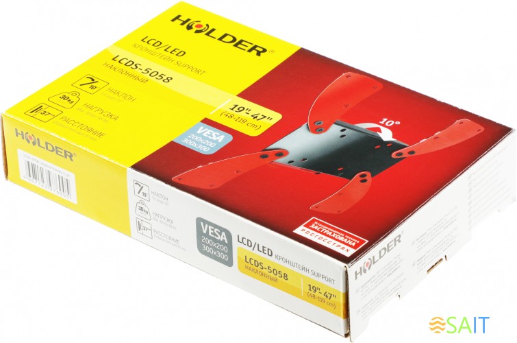 Кронштейн для телевизора Holder LCDS-5058 черный глянец 19"-47" макс.30кг настенный наклон