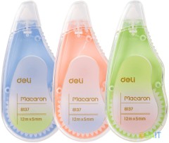 Лента коррект. Deli E8137 12мx5мм ассорти корпус белый блистер