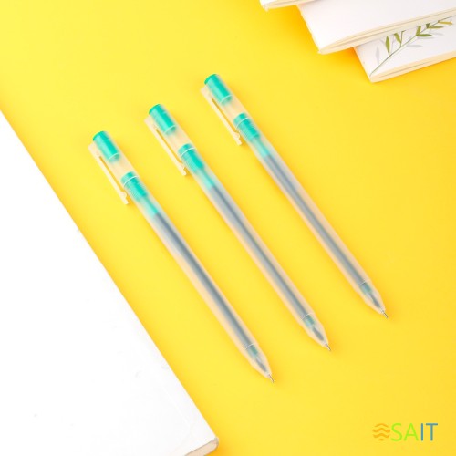 Ручка гелев. Deli A119-GN прозрачный зел. черн. линия 0.5мм