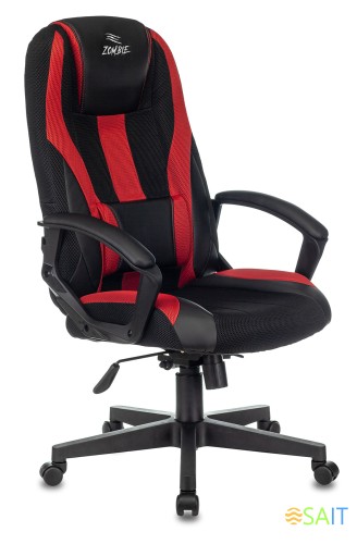 Кресло игровое Zombie 9 черный/красный ткань/эко.кожа крестов. пластик