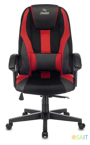 Кресло игровое Zombie 9 черный/красный ткань/эко.кожа крестов. пластик