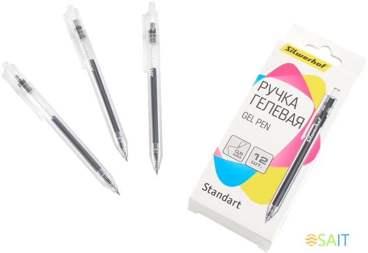 Набор ручек гелев. автоматическая Silwerhof NG Standart d=0.5мм син. черн. кор.карт. (12шт)