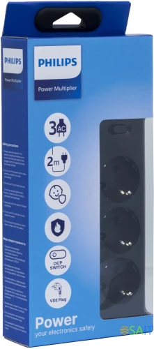 Сетевой фильтр Philips CHP2135BA/51 2м (3 розетки) черный (коробка)