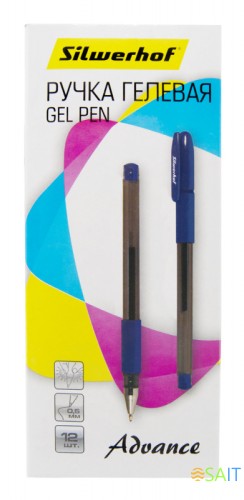 Ручка гелев. Silwerhof Advance (026182-01) d=0.5мм син. черн. кор.карт. сменный стержень линия 0.3мм резин. манжета