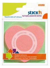 Блок самоклеящийся бумажный Stick`n 21545 70x70мм 50лист. 70г/м2 неон розовый вырубной клей по периметру &quot;сердце&quot; европодвес