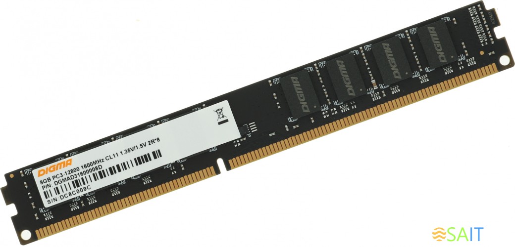 Память DDR3 8GB 1600MHz Digma DGMAD31600008D RTL PC3-12800 CL11 DIMM 240-pin 1.35В dual rank Ret