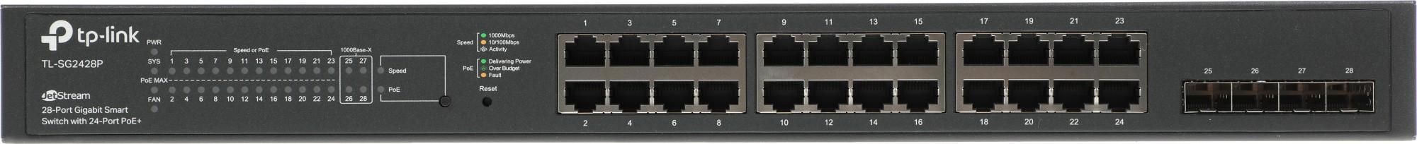 Коммутатор TP-Link SG2428P (L2+) 24x1Гбит/с 4SFP 24PoE+ 250W управляемый