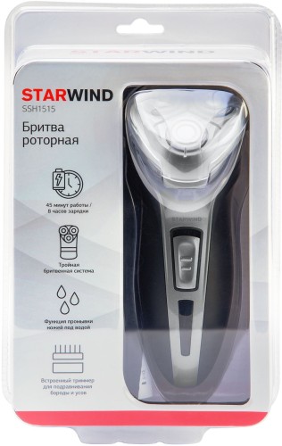 Бритва роторная Starwind SSH 1515 реж.эл.:3 питан.:аккум. серебристый/черный