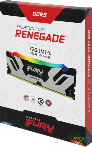 Память DDR5 2x24GB 7200MHz Kingston KF572C38RSAK2-48 Fury Renegade XMP RGB RTL Gaming PC5-57600 CL38 DIMM 288-pin 1.45В kit single rank с радиатором Ret