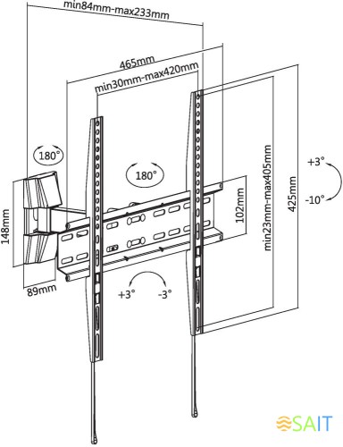 Кронштейн для телевизора Ultramounts UM878 черный 32"-55" макс.35кг настенный поворотно-выдвижной и наклонный