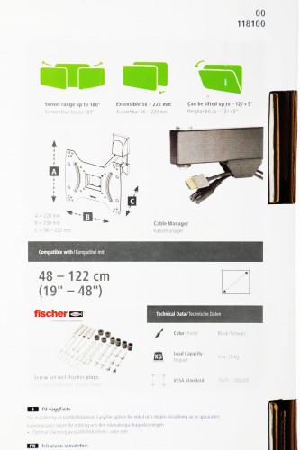 Кронштейн для телевизора Hama H-118100 черный 19"-48" макс.20кг настенный