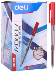 Ручка шариков. Deli Arrow EQ01140 прозрачный/красный d=1мм красн. черн.