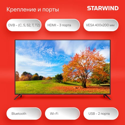Телевизор LED Starwind 65" SW-LED65UG402 Яндекс.ТВ Frameless черный 4K Ultra HD 60Hz DVB-T DVB-T2 DVB-C DVB-S DVB-S2 USB WiFi Smart TV
