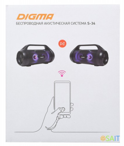 Колонка порт. Digma S-34 черный 25W 1.0 BT/USB 3000mAh (SP3425B)