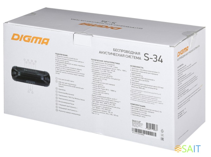Колонка порт. Digma S-34 черный 25W 1.0 BT/USB 3000mAh (SP3425B)