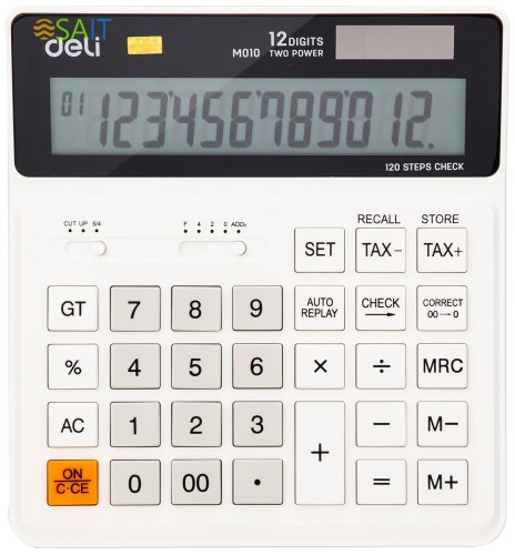 Калькулятор бухгалтерский Deli EM01010 белый 12-разр.