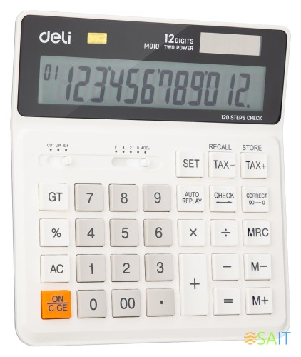Калькулятор бухгалтерский Deli EM01010 белый 12-разр.