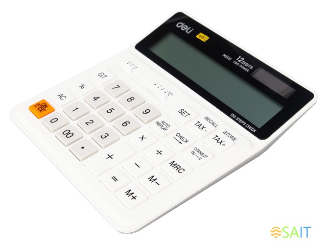 Калькулятор бухгалтерский Deli EM01010 белый 12-разр.