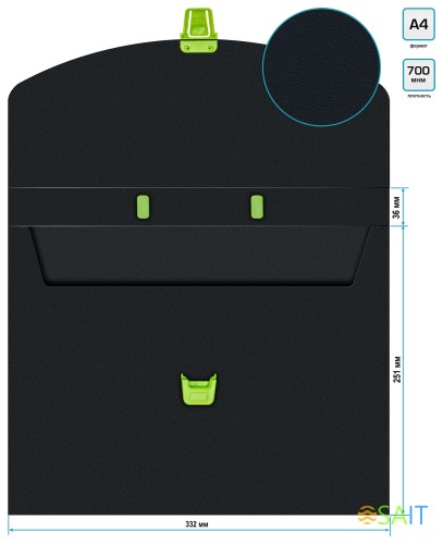 Портфель Бюрократ Black Opal BLPP01LETT 1 отдел. A4 пластик 0.7мм черный/салатовый