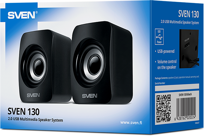 SVEN 130, чёрный, USB, акустическая система 2.0,  мощность 2x3 Вт(RMS) Sven 130