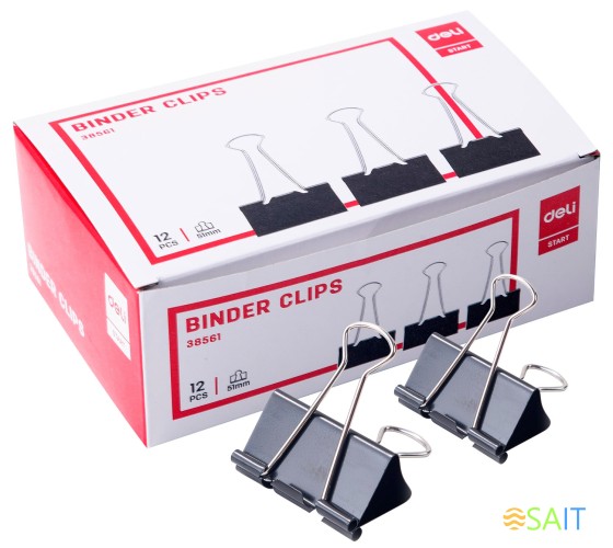 Зажимы Deli E38561 металл 51мм черный (упак.:12шт) картонная коробка