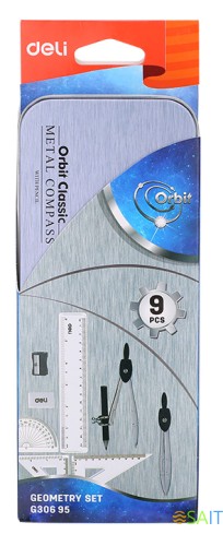 Набор для черчения Deli EG30695 в компл.:циркуль/карандаш/кронциркуль/линейка 15см/2 треугольника/транспортир/ластик/точилка