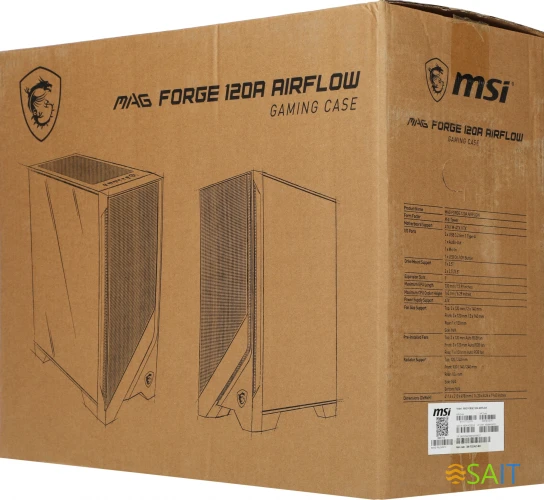 Корпус MSI MAG Forge 120A черный без БП ATX 2x120mm 2xUSB3.0 audio bott PSU